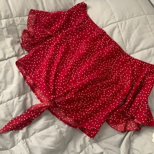 Off the shoulder polka dot blouse